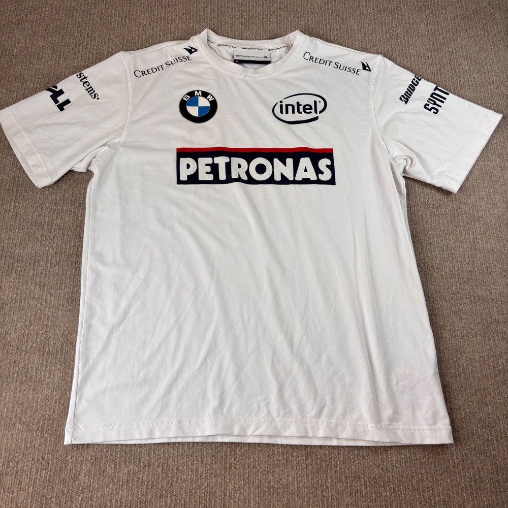 BMW Sauber F1 White Racing Team Short Sleeve Shirt Men's Size Large EUC